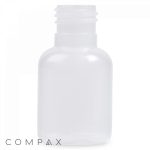 A small, transparent, empty plastic bottle with a threaded neck and no cap. The bottle stands upright against a plain white background with the text "Compax" near the bottom-left corner of the image.