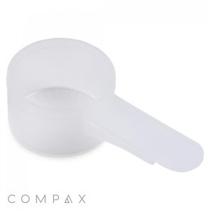 A small, translucent plastic scoop with a handle, typically used for measuring powdered substances. The word "11cc Scoop" is visible in the bottom left corner.