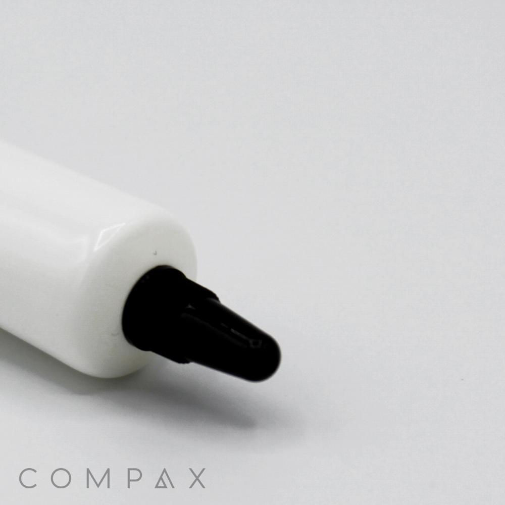 A white marker lies on a white surface, with the black marker tip and part of the barrel visible. The word "19mm Needle Nose Snip Tip" is printed in gray font at the bottom left corner.
