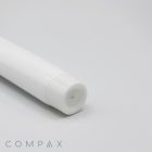 A close-up view of the 22mm Screw Top at the end of a cylindrical, white plastic tube against a light gray background. The word "COMPAX" is visible in light gray text at the bottom left corner of the image.