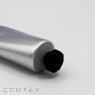 A close-up of a silver tube labeled "40mm Screw Top" with a black cap on a plain white background. The tube is angled diagonally with the cap visible in the lower right corner. The word "COMPAX" is faintly visible in the bottom left corner.