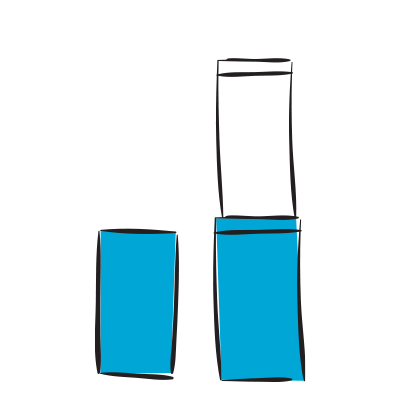 A simple drawing of two blue rectangles, one shorter on the left and one taller on the right, with the top half of the taller rectangle outlined but not filled in. The rectangles resemble abstract bar chart bars.