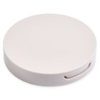 A minimalist and plain Single Well Round Compact with Mirror, featuring a smooth, white, and flat round case. The compact is closed with a small indent for easy opening and has no visible branding or design.