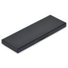 The 4 Well Rectangular Compact with Mirror is a closed black case featuring a minimalist design and a slight curve on the front edge, hinting at its opening mechanism. The case is slim and compact, ideal for storing small items like pens, tools, or other thin objects.