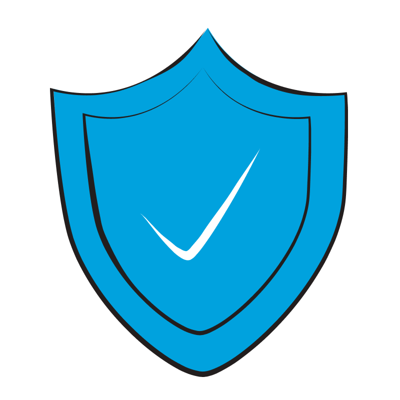 A blue shield emblem with a white checkmark in its center.